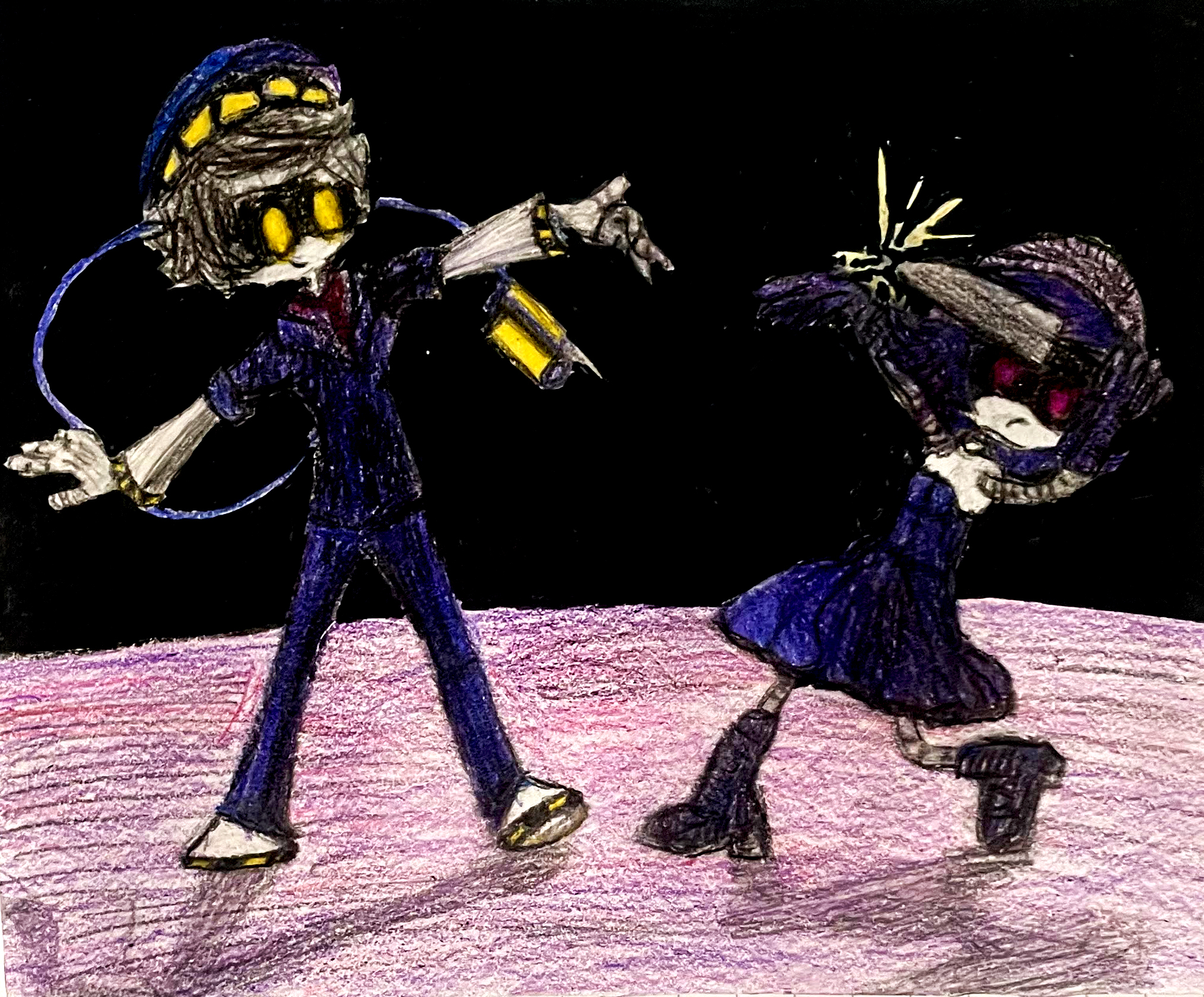 Dibujo tipo wallpaper - Uzi y N (Murder Drones)
