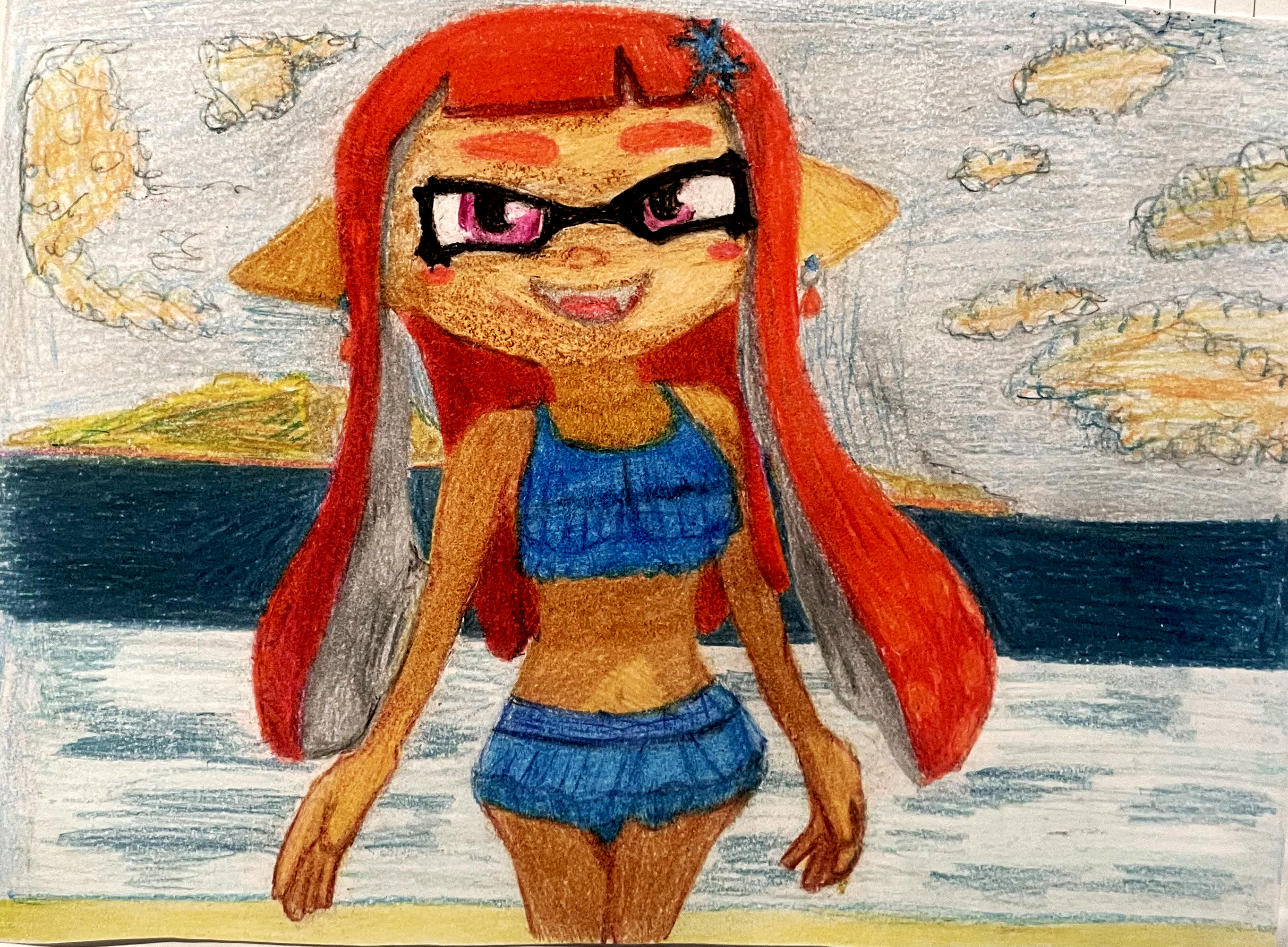 Dibujo tipo wallpaper - Ruby en la playa